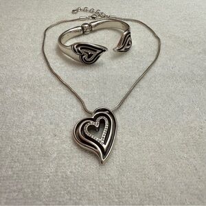 Brighton Infinity Heart Silver Crystal Pendant Necklace & Cuff Bracelet Set